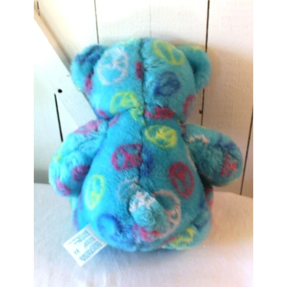 Build A Bear Blue/Pink Peace Bear Soft Plush Toy Animal 14
